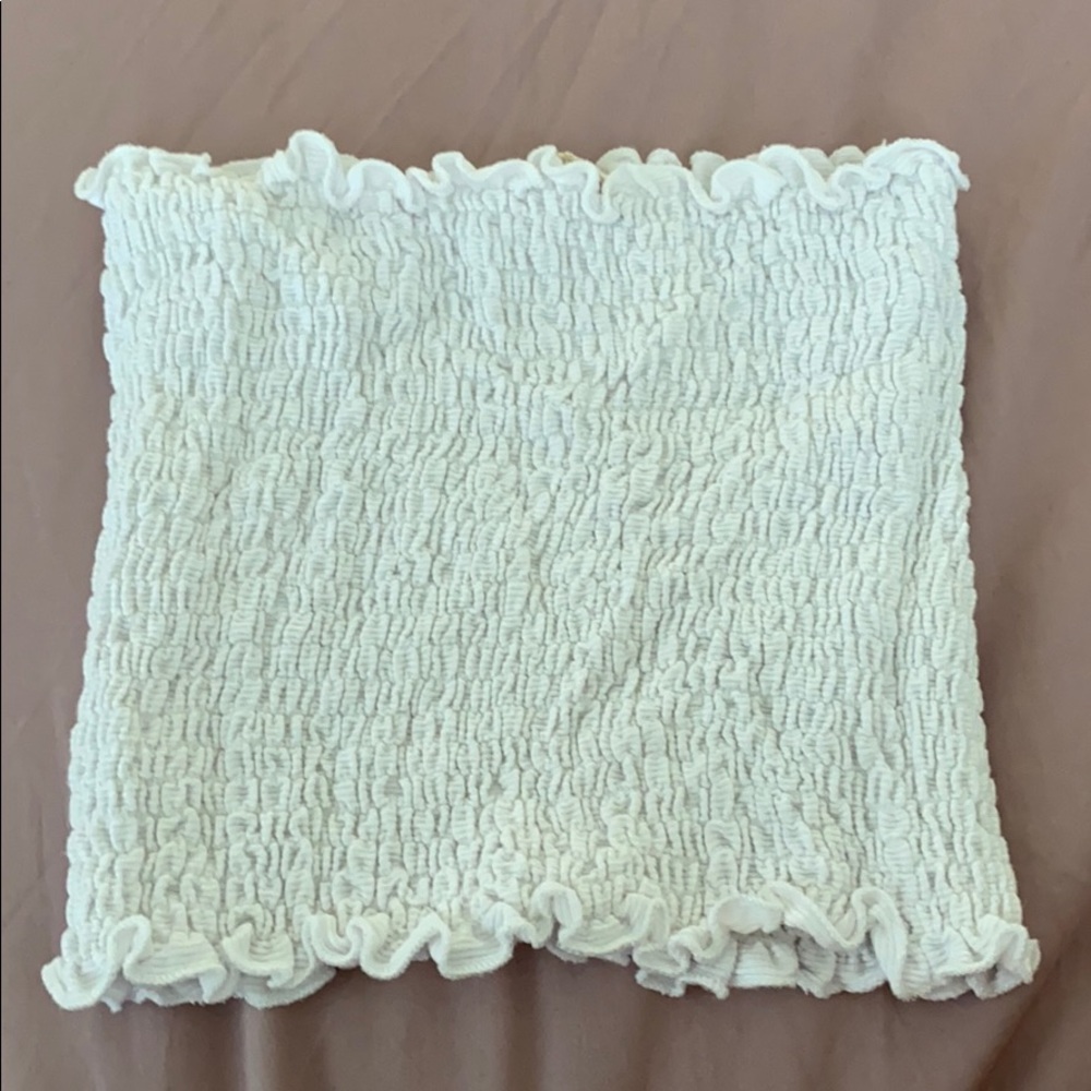 Brandy Melville White Ruched Lettuce Hem Tube Top